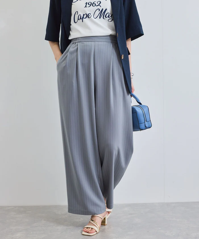 【接触冷感/UVケア】ピンストライプリラックスワイドパンツ