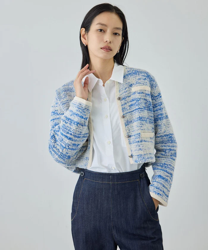 ツイードニットショート丈カーディガン/イージーケア