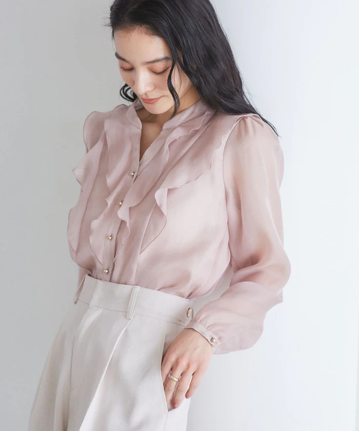 シアーラッフルブラウス/イージーケア