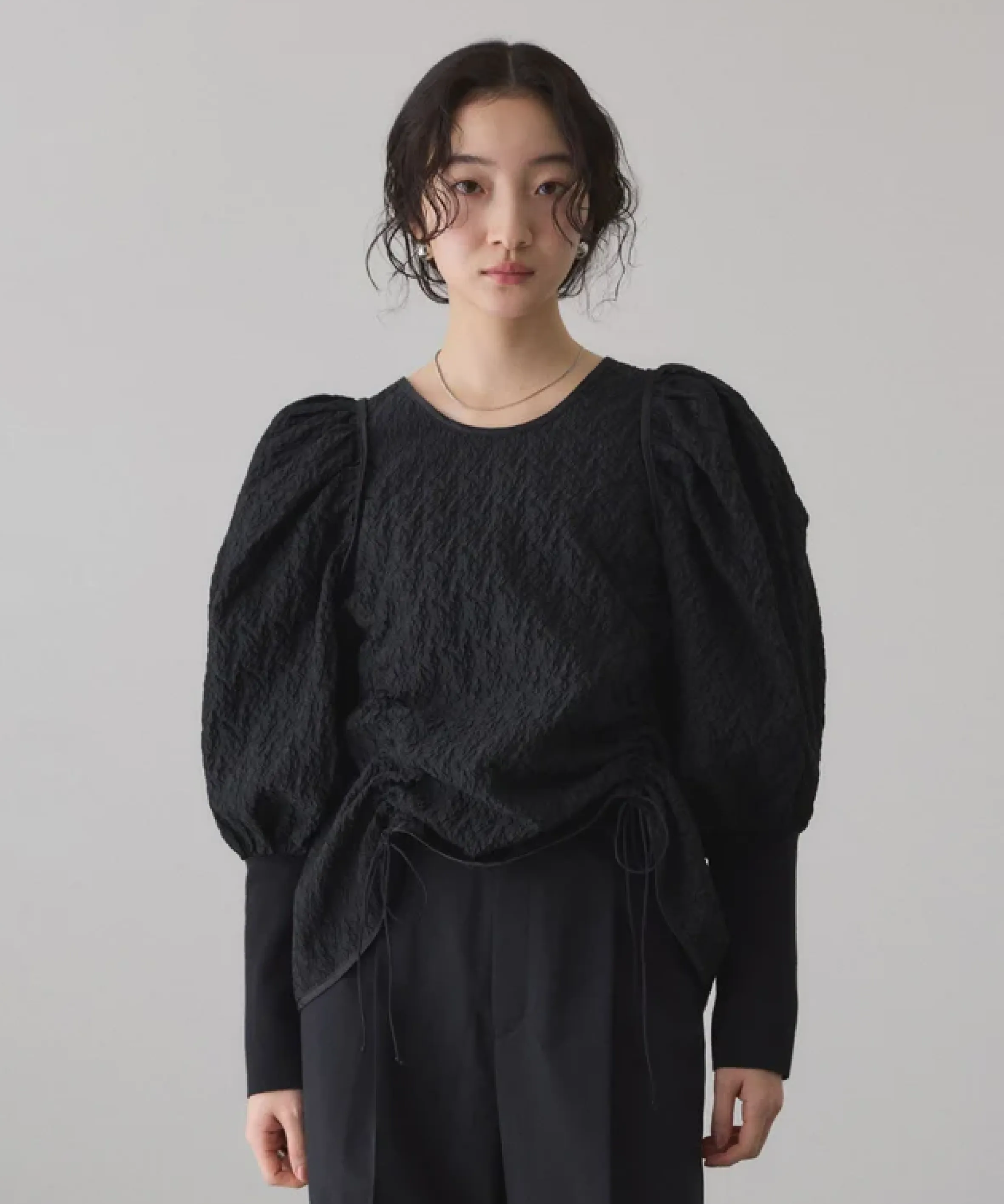 ジャガードコンビギャザートップス