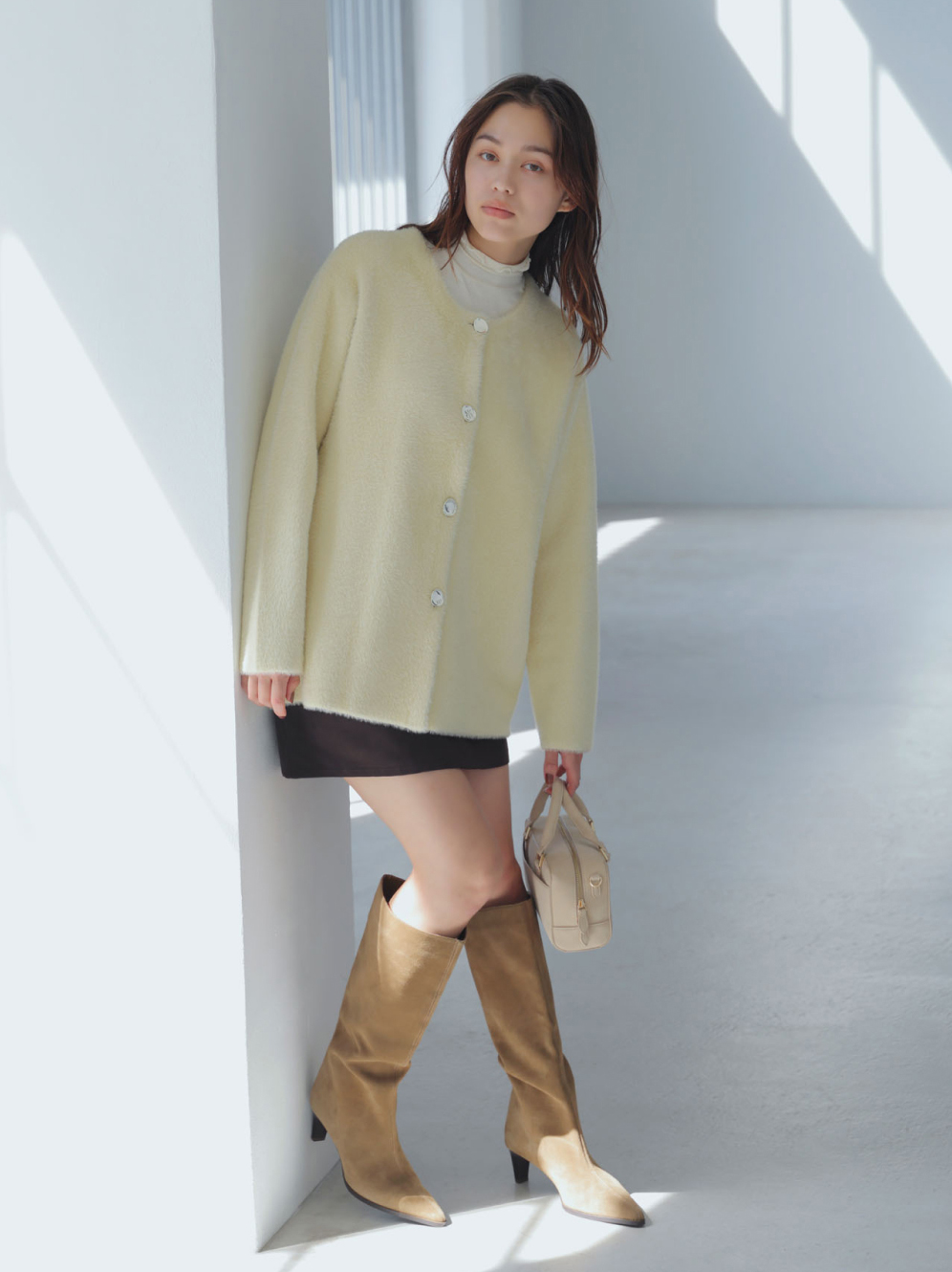 接結メタルボタンミニフェザーニットコート メイン画像