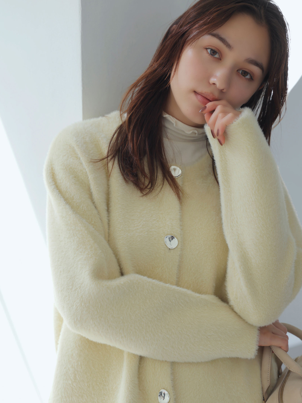 接結メタルボタンミニフェザーニットコート サブ画像2