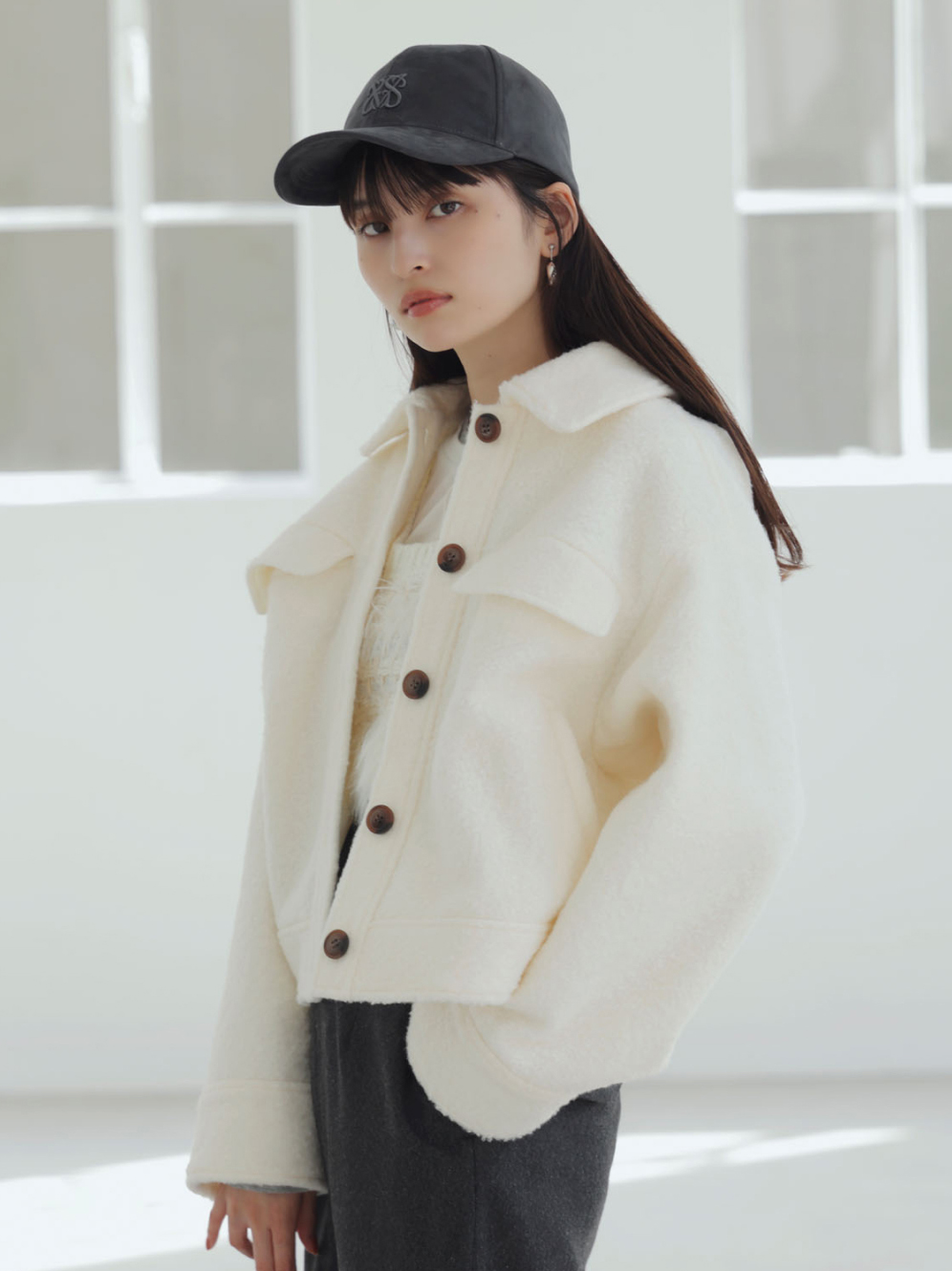 シャギービッグカラーショートコート メイン画像