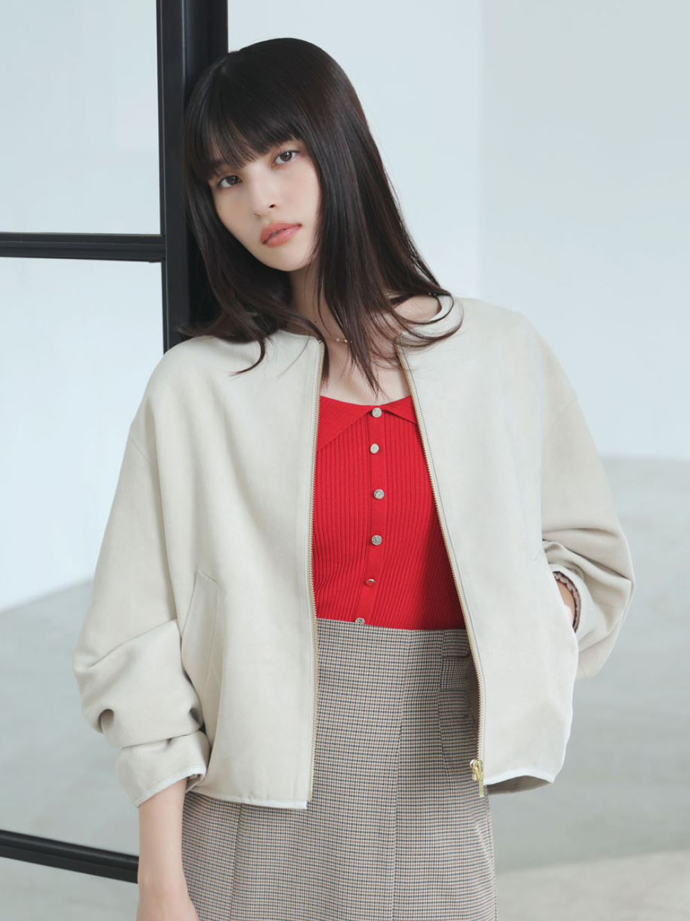 合皮パイピングブルゾン メイン画像