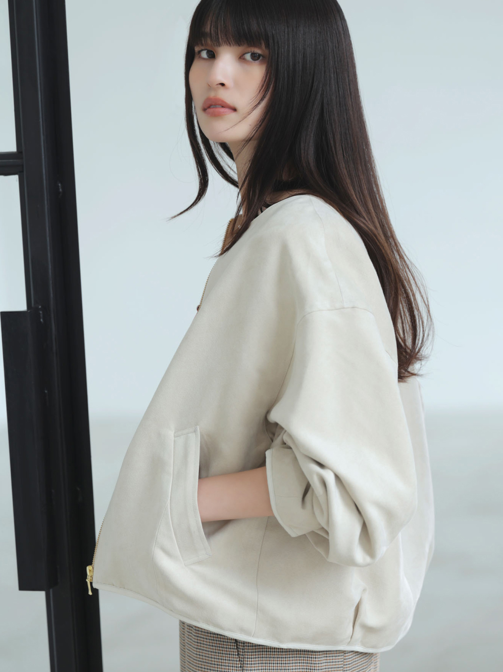 合皮パイピングブルゾン サブ画像