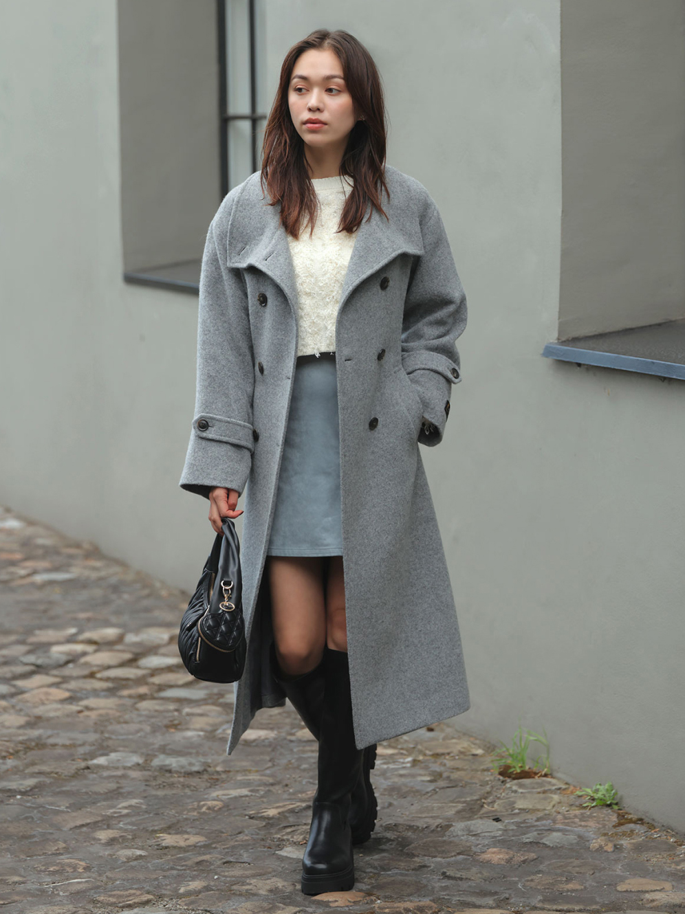 尾州シャギースタンドカラーロングコート メイン画像