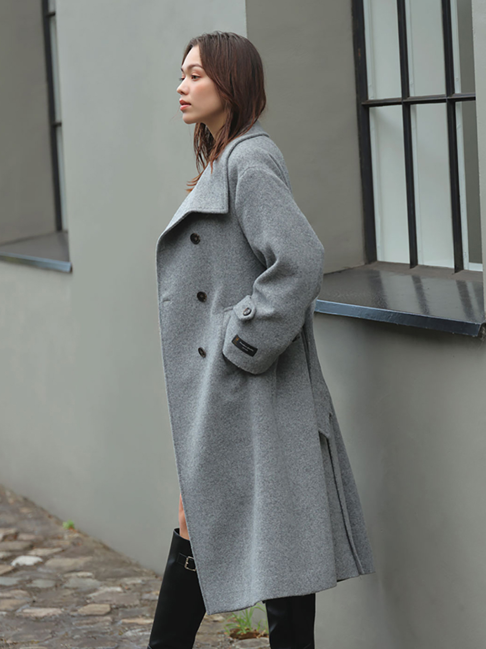 尾州シャギースタンドカラーロングコート サブ画像2